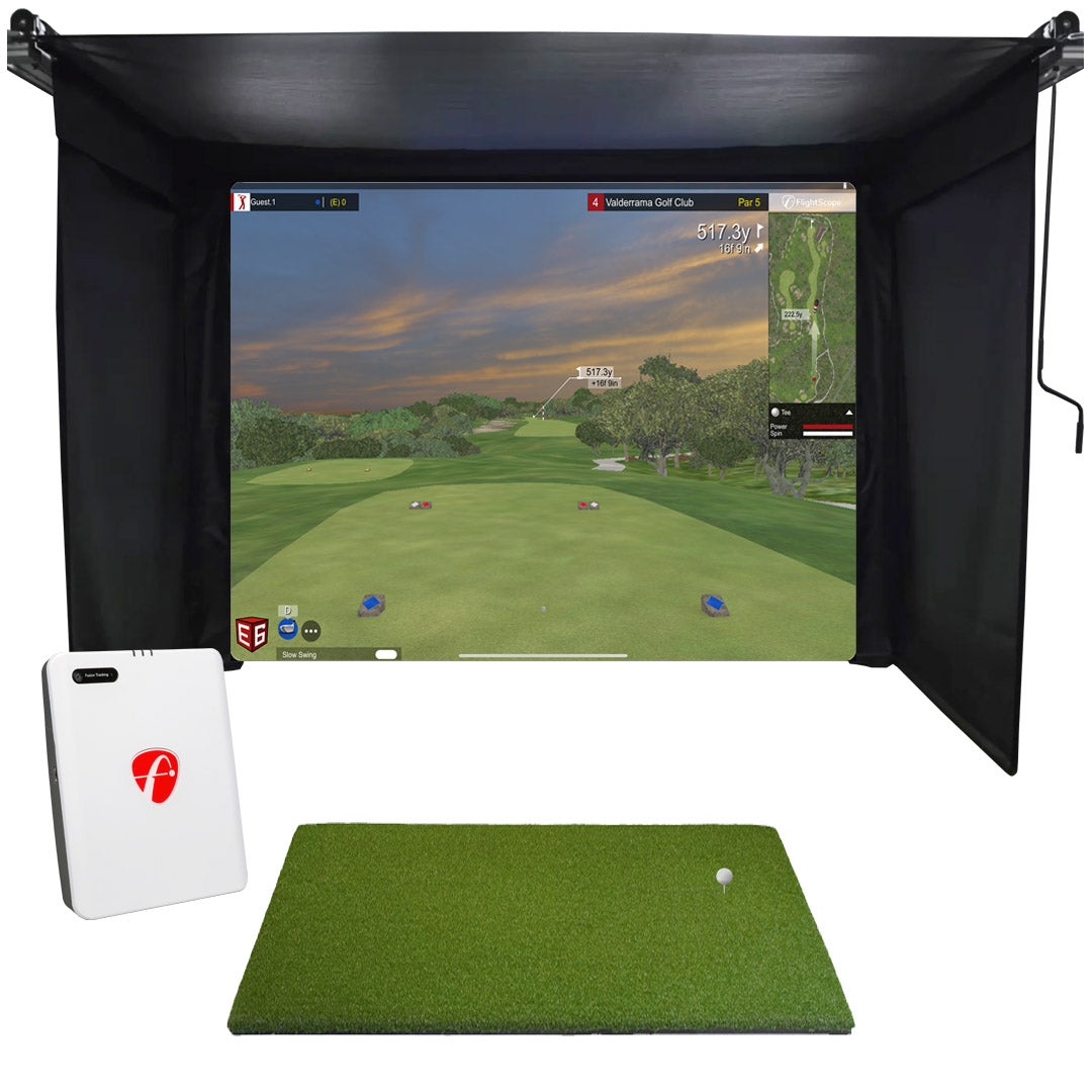 FlightScope Mevo Gen2 Vanish 11 CCE 5x5 Retractable Golf Simulator Kit golf simulator package for indoor golf simulator setup