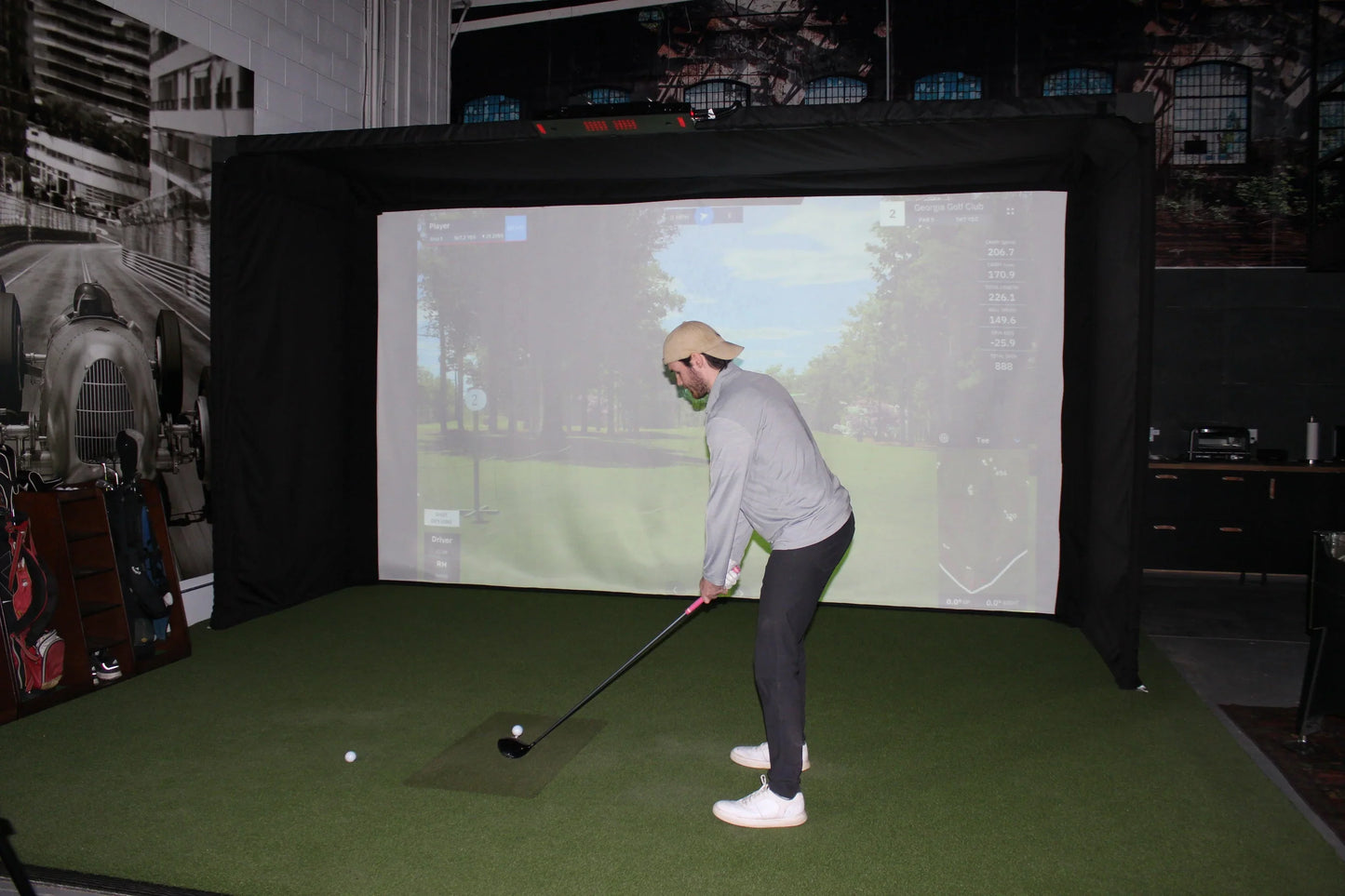 The SportScreen Parlour Series Golf Enclosure golf simulator enclosure for indoor golf simulator setup