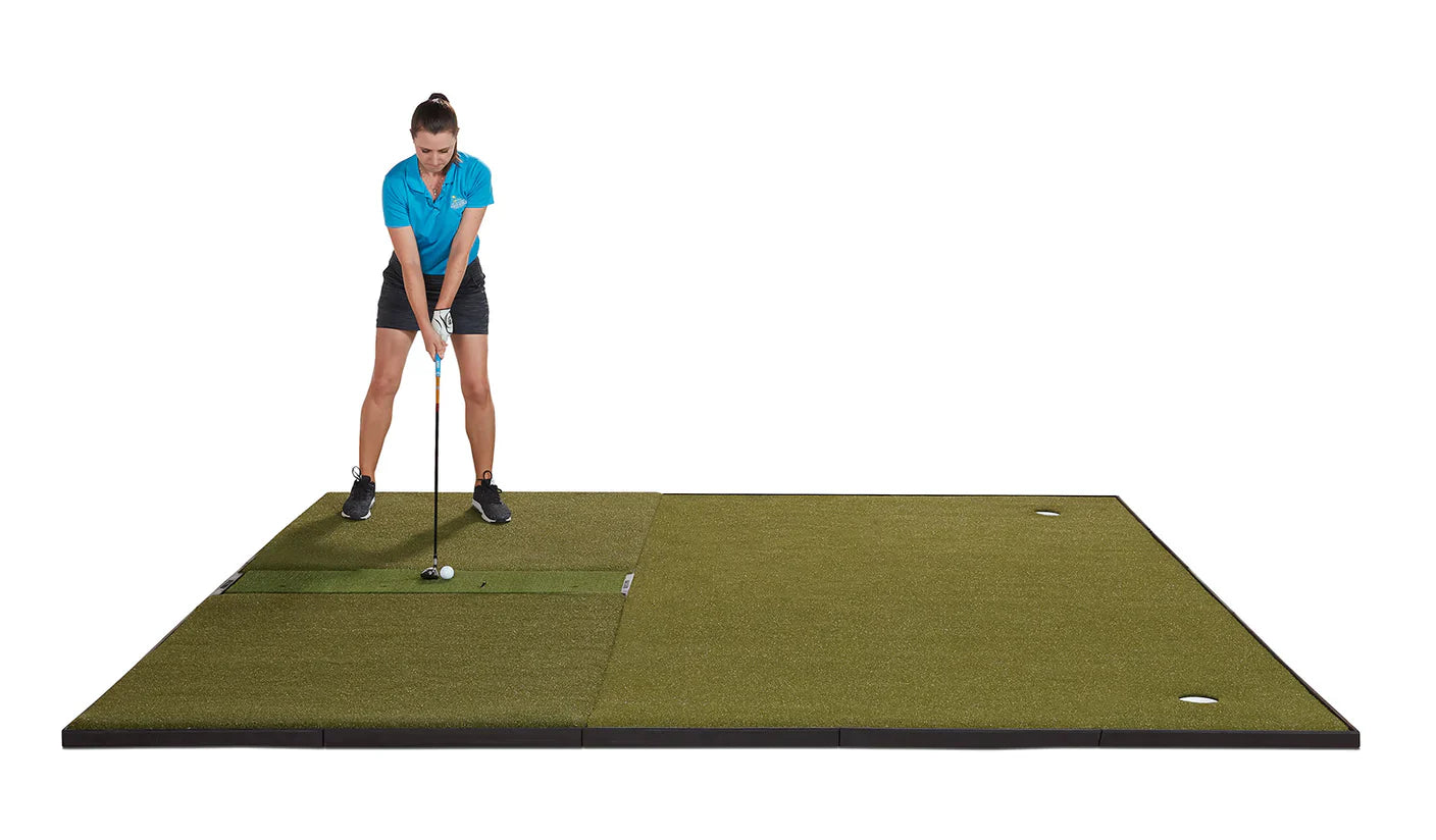 Fiberbuilt 10'x10' Grass Series Combo Mat - Center Hitting golf hitting mat for indoor golf simulator setup
