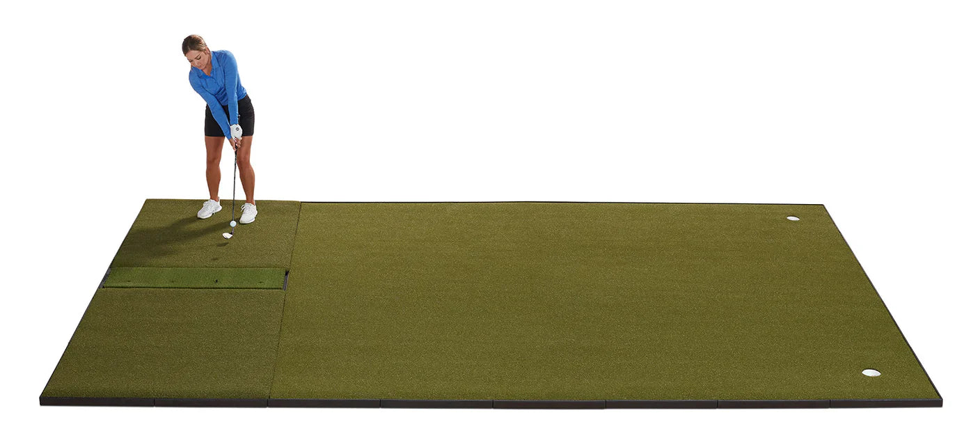 Fiberbuilt 10' x 16' Grass Series Combo Mat - Center Hitting golf hitting mat for indoor golf simulator setup
