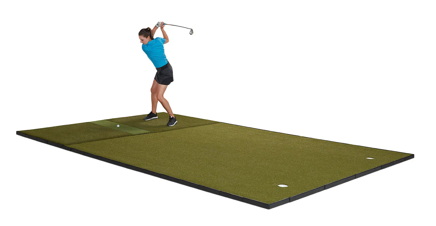 Fiberbuilt 10' x 16' Grass Series Combo Mat - Center Hitting golf hitting mat for indoor golf simulator setup