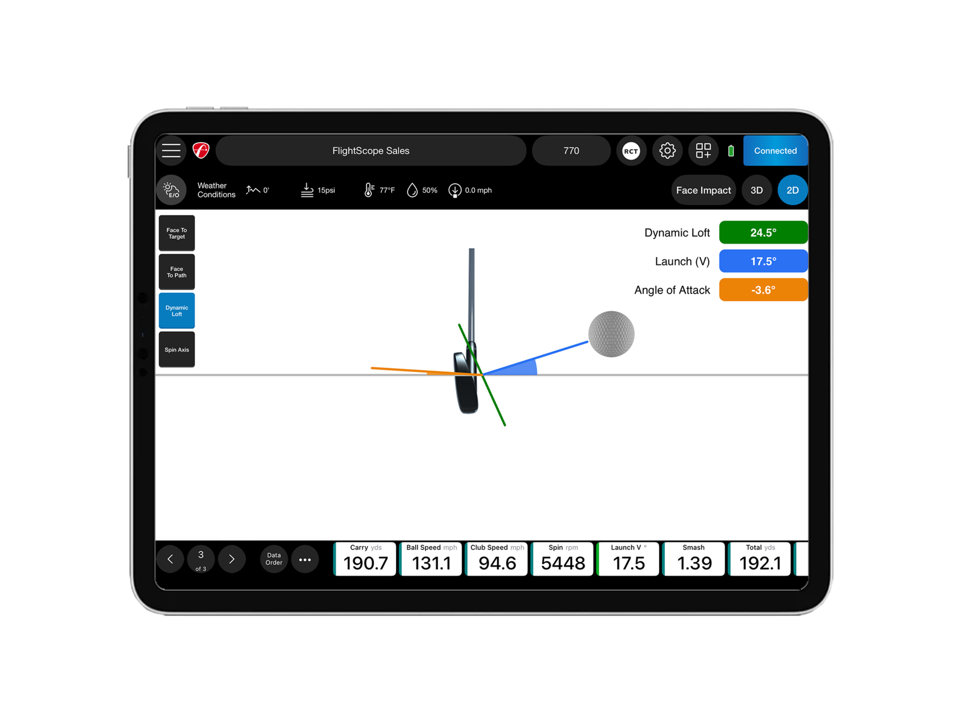 FlightScope Mevo+ / Mevo Gen2 Pro Package & Face Impact Location golf simulator software for indoor golf simulator setup