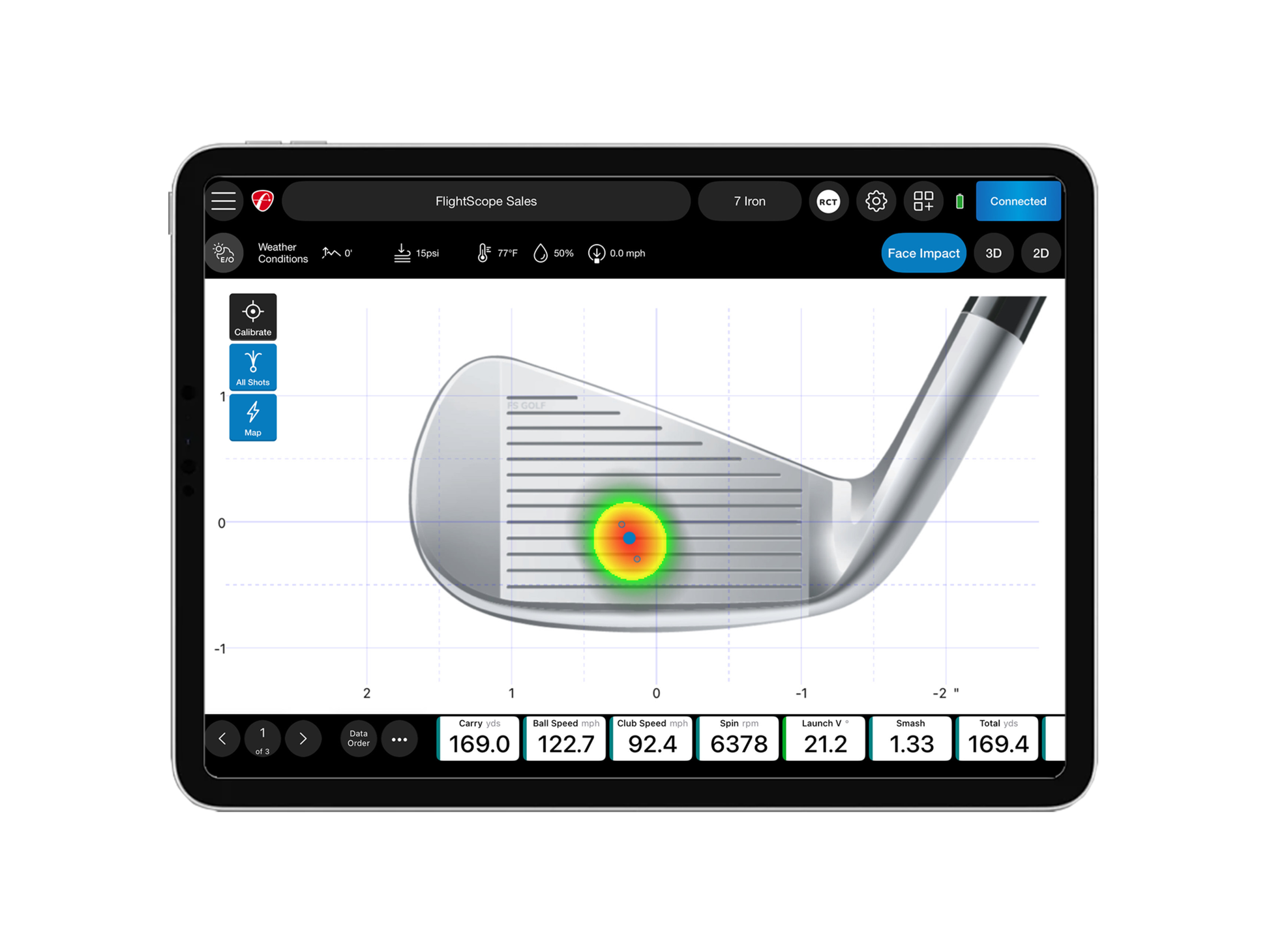 FlightScope Mevo+ / Mevo Gen2 Face Impact Location golf simulator software for indoor golf simulator setup