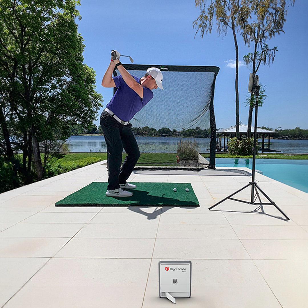 FlightScope Mevo Gen2 Net Return Pro CCE 5x5 Practice Package golf simulator package for indoor golf simulator setup