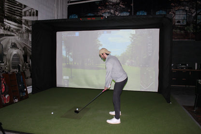 The SportScreen Parlour Series Golf Enclosure golf simulator enclosure for indoor golf simulator setup