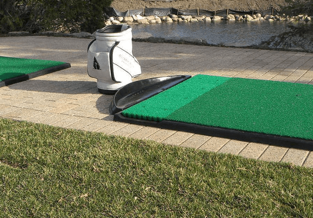 Fiberbuilt Ball Tray mat & turf accessory for indoor golf simulator setup