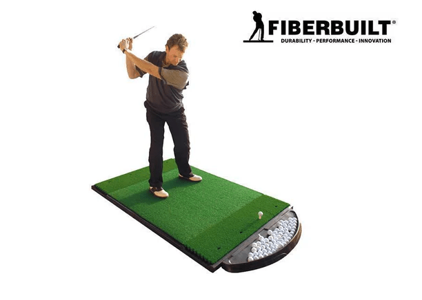Fiberbuilt Ball Tray mat & turf accessory for indoor golf simulator setup
