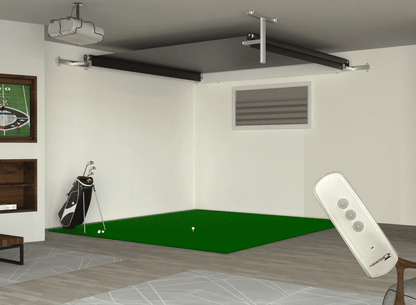 The SportScreen Vanish Series Retractable Golf Studio golf simulator enclosure for indoor golf simulator setup