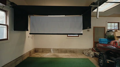 The SportScreen Vanish Series Retractable Golf Studio golf simulator enclosure for indoor golf simulator setup
