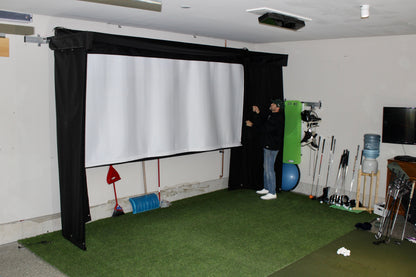 The SportScreen Vanish LITE® Semi-Retractable Golf Enclosure golf simulator enclosure for indoor golf simulator setup