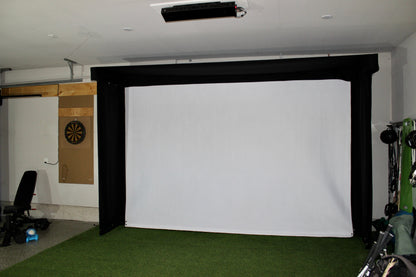 The SportScreen Vanish LITE® Semi-Retractable Golf Enclosure golf simulator enclosure for indoor golf simulator setup