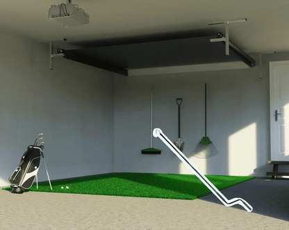 The SportScreen Vanish Series Retractable Golf Studio golf simulator enclosure for indoor golf simulator setup