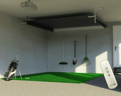 The SportScreen Vanish Series Retractable Golf Studio golf simulator enclosure for indoor golf simulator setup
