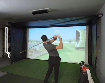 The SportScreen Vanish Series Retractable Golf Studio golf simulator enclosure for indoor golf simulator setup