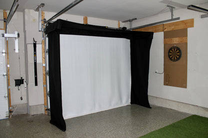 The SportScreen Vanish LITE® Semi-Retractable Golf Enclosure golf simulator enclosure for indoor golf simulator setup