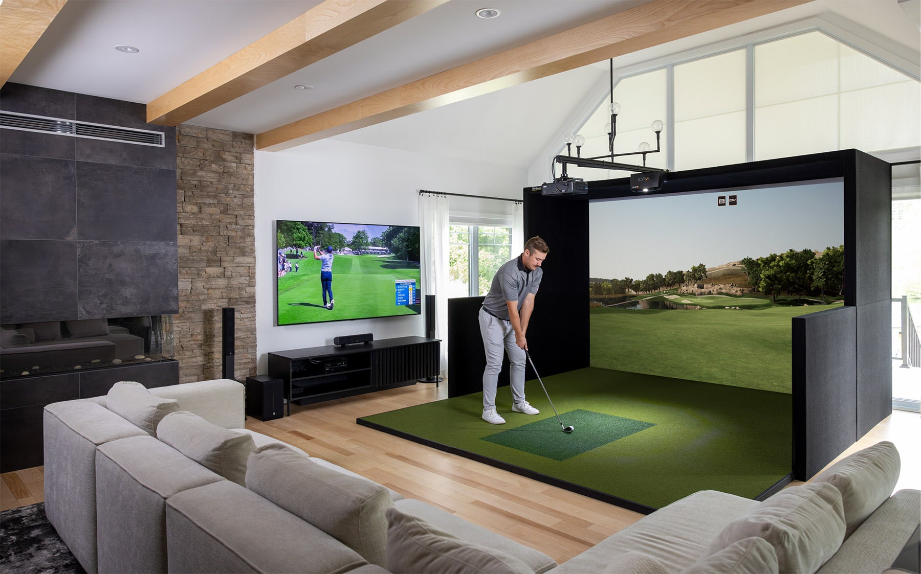 SimBooth Half Walls golf simulator enclosure for indoor golf simulator setup